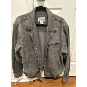 Perry Ellis America Vintage Gray Wash Jean Bomber Style Jacket Sz M/L